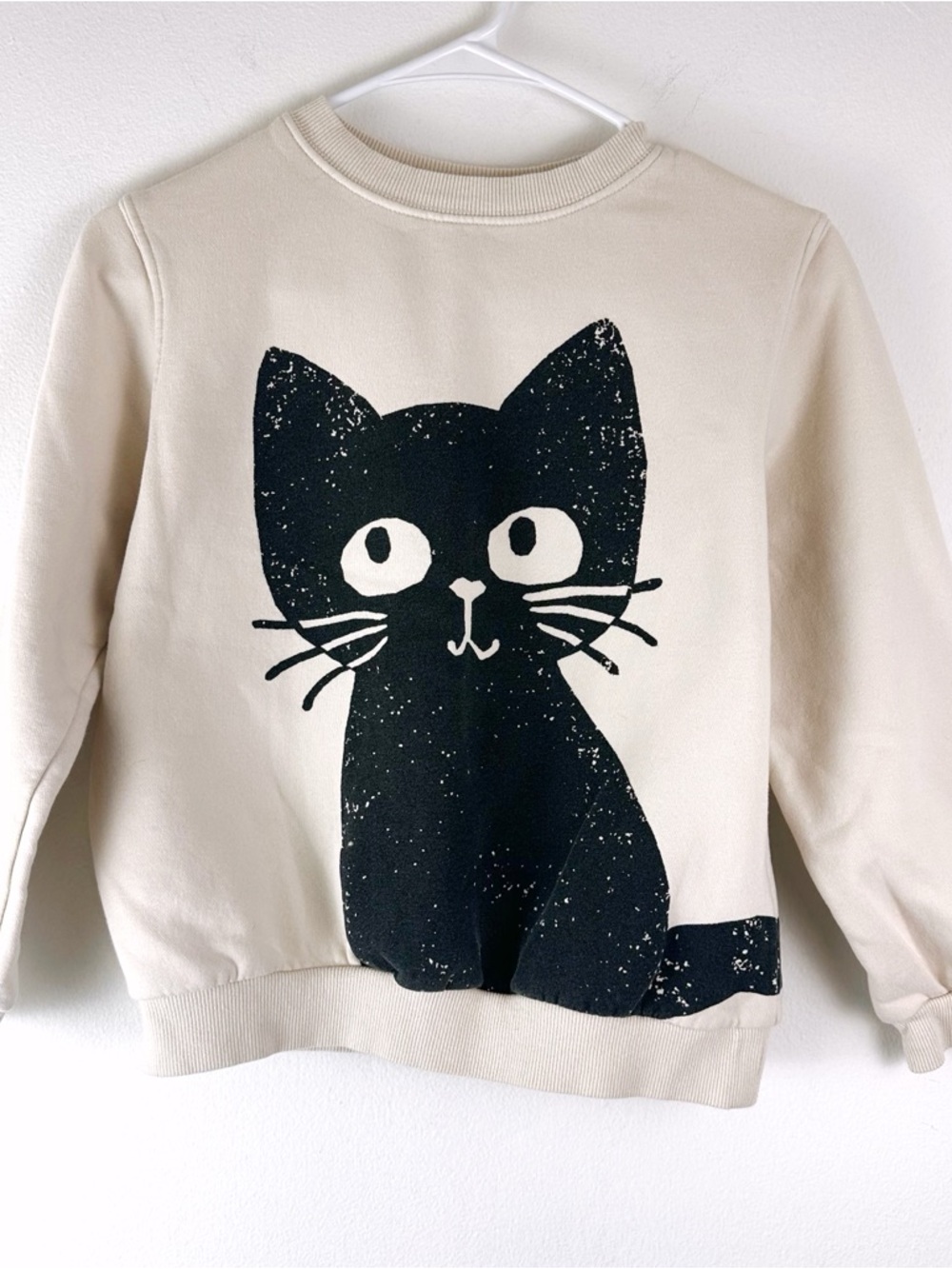 H&M Crewneck Cat Print Sweatshirt Girls Size 8 Beige Graphic Long Sleeve
